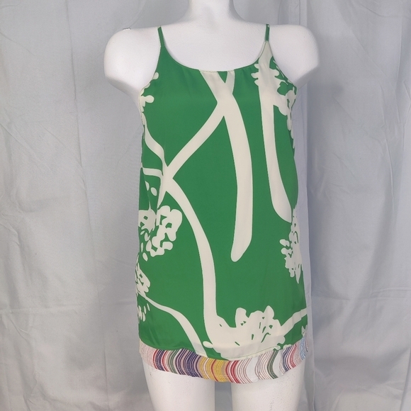 Anthropologie Green and Cream Floral Print Tank Top - Picture 2 of 12